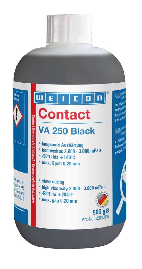 Contact VA 250 Black Cyanoacrylate Adhesive | instant adhesive with high viscosity, rubber-filled Contact VA 250 Black Cyanoacrylate Adhesive | instant adhesive with high viscosity, rubber-filled