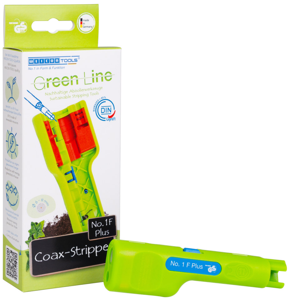 Coax-Stripper No 1 F Plus Green Line - suitable for F-screw connectors | for skinning and stripping coaxial cables incl. untwisting aid