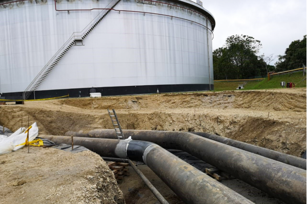 oil tanks, industrial site, pipeline, earthwork, construction
