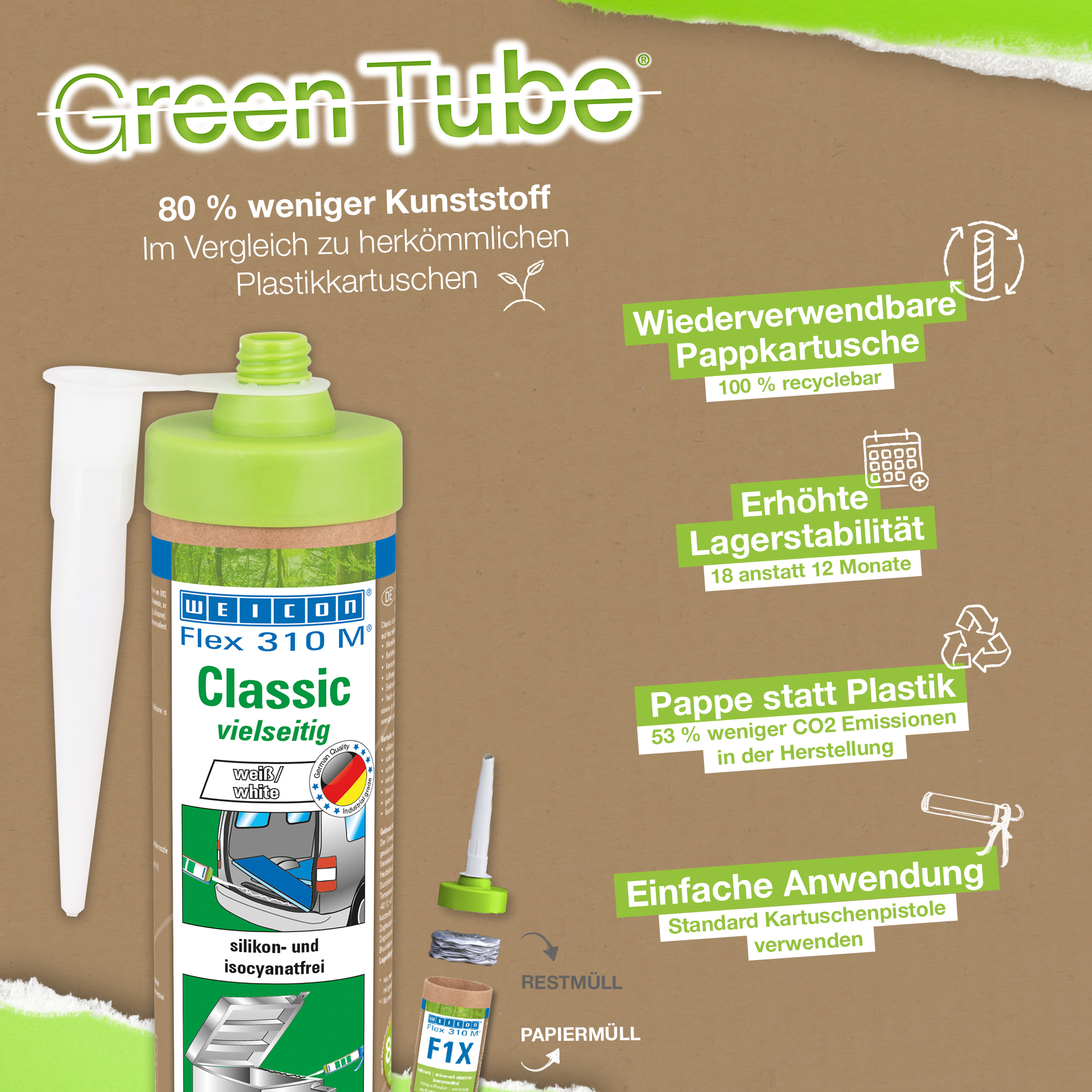 Flex 310 M® Classic MS-Polymer | elastic adhesive based on MS-Polymer in Presspack packaging for fatigue-free working