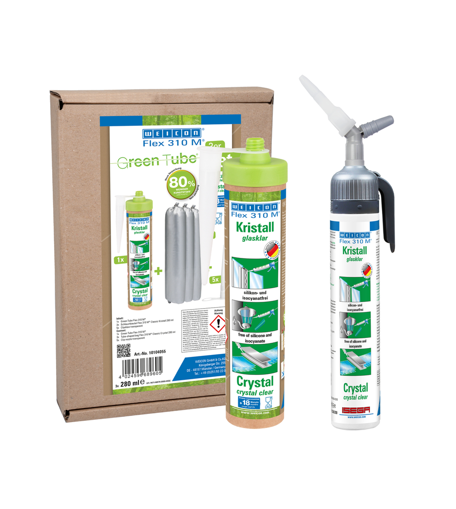 Flex 310 M® Crystal MS-Polymer | elastic adhesive based on MS-Polymer in Presspack packaging for fatigue-free working